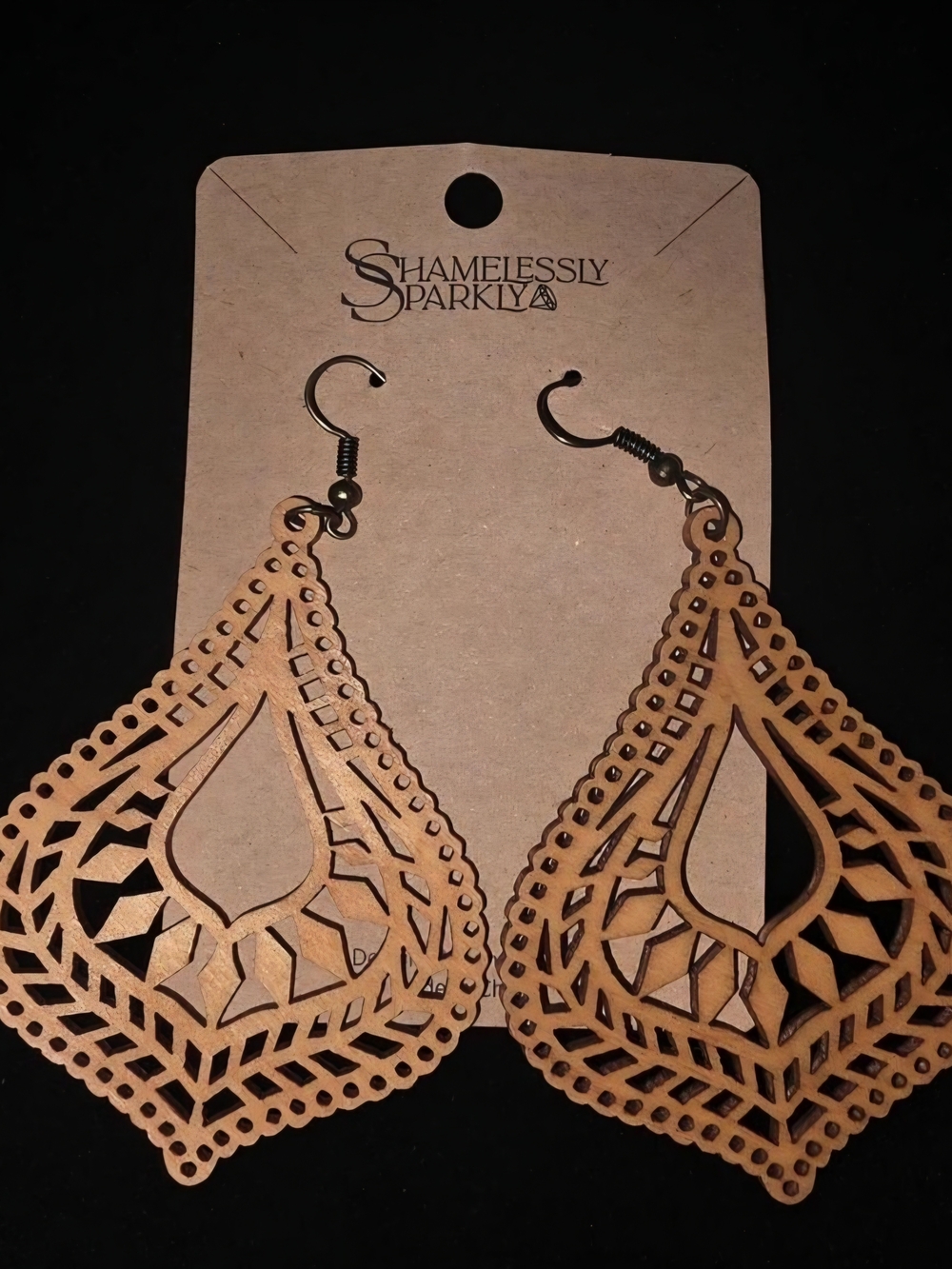 Laser-Cut Teardrop Earrings - Brown
